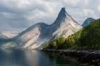 Norway, Narvik. Stetind Mountain and fjord. Art Print